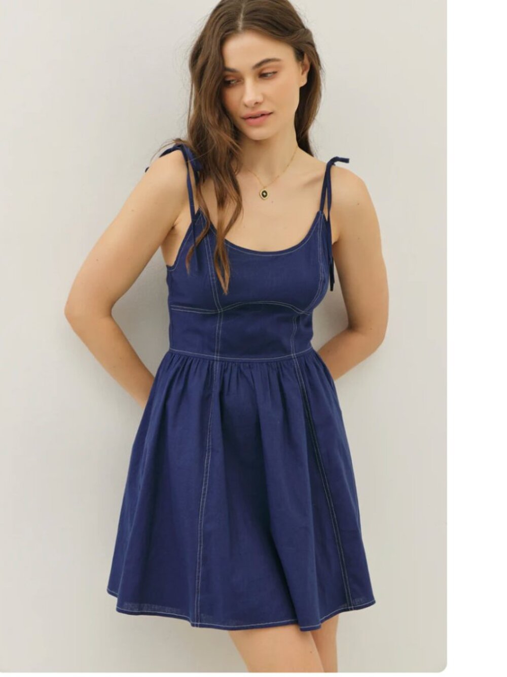 Women's Navy Tie-Strap Chambray Summer Dress, size Small, NWT